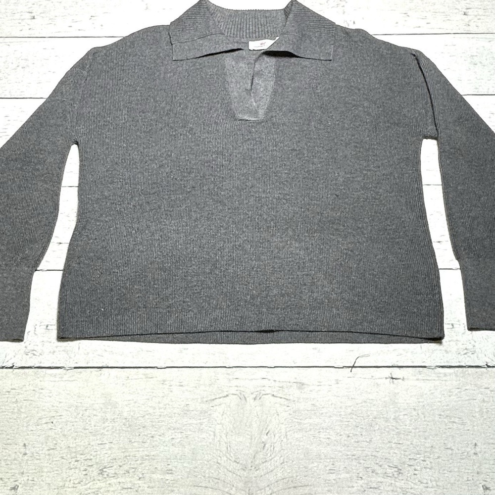 Vineyard Vines Womens Gray Collared V-Neck Long Sleeve Knit Sweater Size M